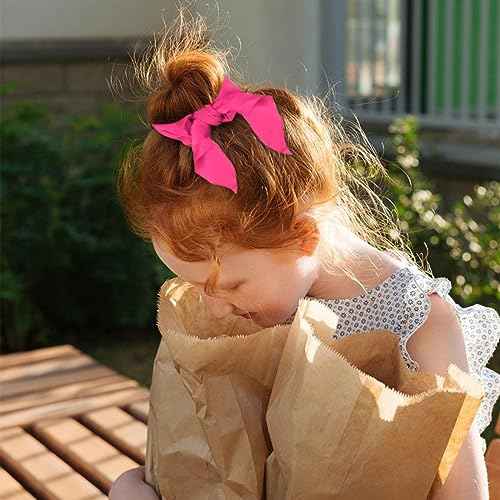 12 Pack Scrunchies for Women, Bow Hair Scrunchies for Thick Hair, Hot Pink Hair Ties Bunny Ear Scrunchies Satin Scrunchies, Hair Accessories Scrunchies with Tails for Girls