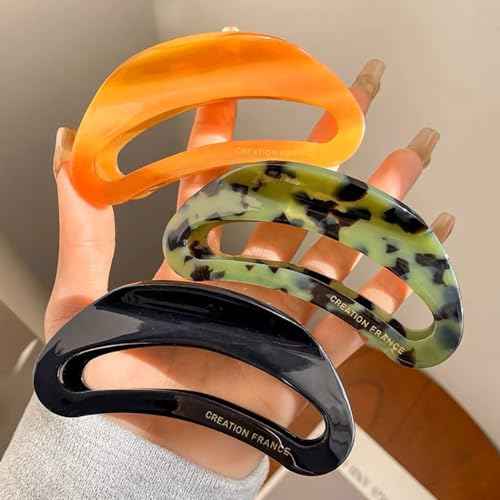 Wenlly crescent moon hair claw clip, 3.7 Inch cellulose acetate hair jaw clip, non-slip strong hair hold barrette, 1 piece, green