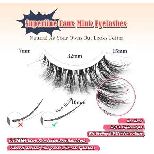 Lashes Natural Cat Eye Lashes Wispy Eyelashes 15mm False Eyelashes Wispy Lashes 3D Volume Strip Eyelashes Thin Cotton Band Soft Fake Eyelashes False Lashes Pack 7 Pairs Siligli