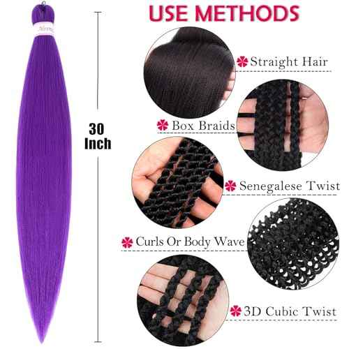 Alrence Purple Braiding Hair Pre Stretched Long Braid 30 Inch 2 Packs Professional Braiding Hair Extensions Synthetic Crochet Twist Braids (30 Inch, Purple)