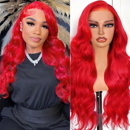 20 Inch Red Wig Human Hair Body Wave 13x6 HD Lace Frontal Wigs Human Hair 200 Density Pre Plucked for Women