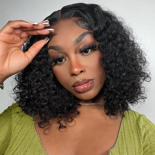 Curly Bob Wig Human Hair Water Wave Glueless Wigs Human Hair Pre Plucked Pre Cut 5x5 HD Lace Closure Wigs Human Hair Wear and Go Glueless Wigs For Black Women Water Wave Bob Wig Human Hair 12 inch