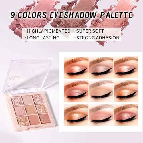 Makeup Set Kit for Women Girls Teens, Makeup Present Set, Includes 9 Color Eyeshadow, Counter Stick, Foundation, Eyebrow Pencil, Eyeliner, Mascara, Lip Gloss, 5Pcs Brushes, Sponge