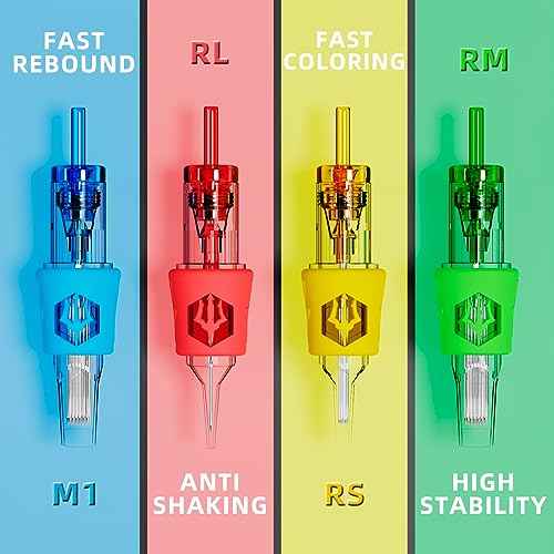 Poseidon 50Pcs Tattoo Cartridge Needles Assorted Mixed Size Round Liner Shader Magnum Curved/Round Mag # 12 Standard 3RL 5RL 7RL 9RL 5RS 7RS 9RS 7RM 9RM 9M1 Disposable Membrane for Tattoo Pen