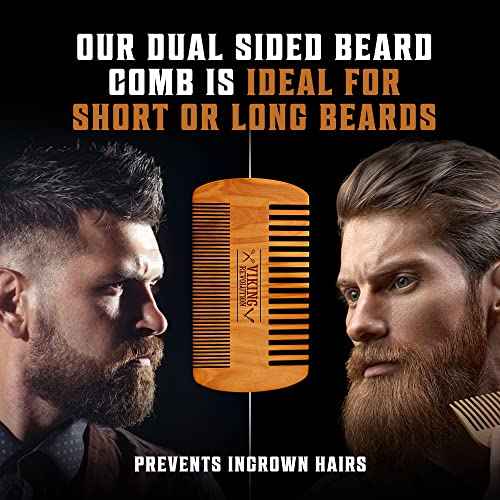 Viking Revolution Beard Comb & Beard Brush Set for Men -- Natural Boar Bristle Brush and Dual Action Pear Wood Comb w/Velvet Travel Pouch - Great for Grooming Beards and Mustaches
