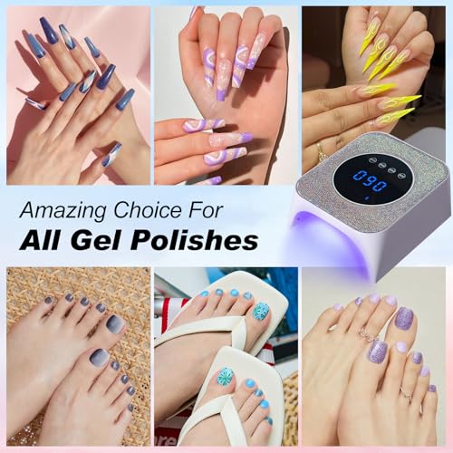 Belovedone UV Light for Gel Nails 72W Cordless LED Nail Lamp Gel Polish Dryer 4 Timer Modes Rechargeable Bling Silver Diamond Rhinestones for Salon & Home