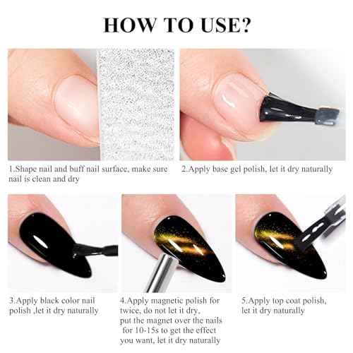 MEET ACROSS Magnetic Cat Eye Nail Polish Glitter Yellow Chameleon Nail Polish with 1 Magnet, Quick Dry