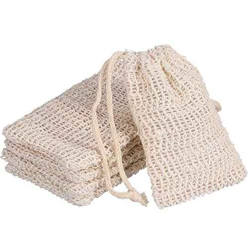 BBTO 5 Pieces Soap Saver Bag Natural Sisal Exfoliating Soap Pouch for Foaming and Drying, Shower, Scrubber(9 x 14 cm,Beige)