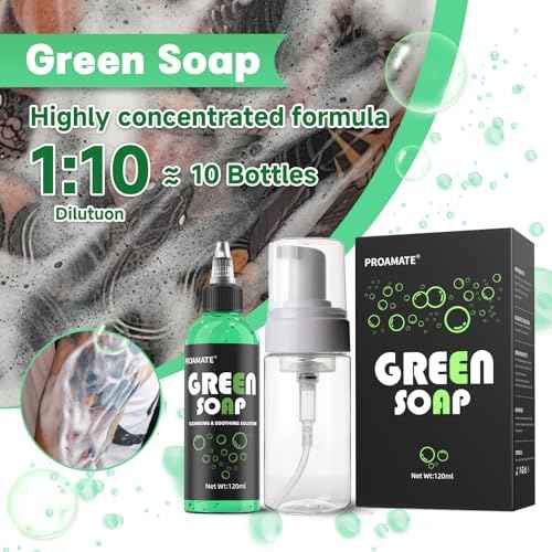 Green Tattoo Soap 4OZ with Foaming Bottle 120ml, Tattoo Soap Tattoo Supplies for Tattoos Piercings, Clean Skin Equipment