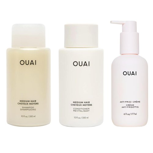 OUAI Medium Hair Bundle - Anti-Frizz Crème, Shampoo, and Conditioner (3 Count: 6 Oz/ 10 Oz/ 10 Oz)