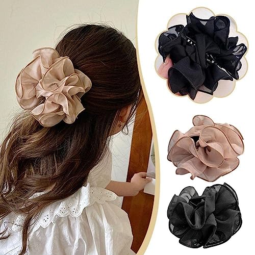 1Pc Black Large Chiffon Claw,Clip Hair Bow Large Size Fabric Ribbon Flower Rose For Women Clamps Accessories Clips,Jaw Claw Hair Clips Hair Accessories