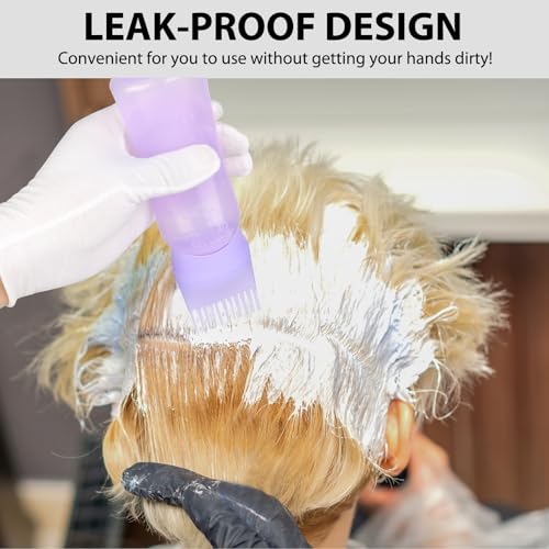 Root Comb Applicator Bottle 6 OZ, Hair Oil Applicator Bottles for Scalp with Massage Comb, 2 Pack Hair Dye Applicator with Graduated Scale (Purple, Blue)