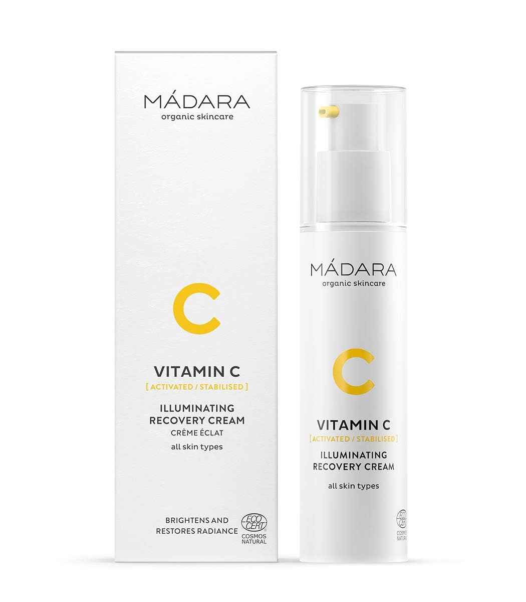 MÁDARA Organic Skincare | Vitamin C Illuminating Recovery Cream – 50 ml, Vitamin C moisturiser with hyaluronic acid, Hydrating and brightening face cream, All skin types, Vegan, Ecocert certified