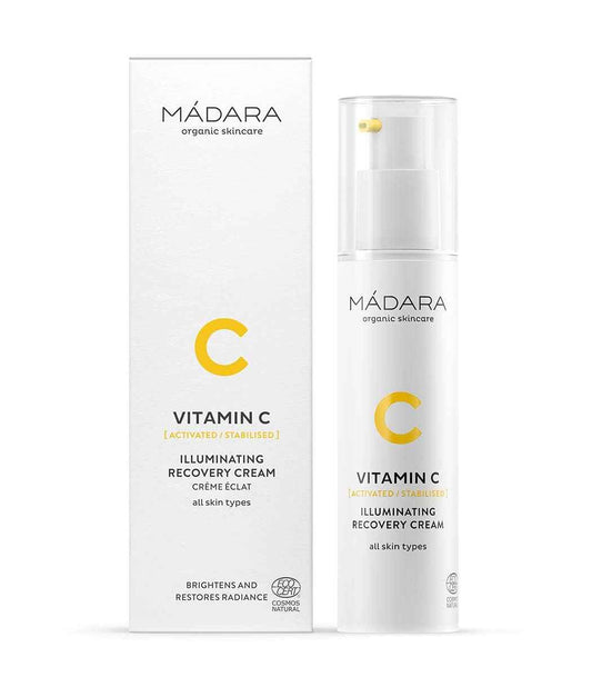 MÁDARA Organic Skincare | Vitamin C Illuminating Recovery Cream – 50 ml, Vitamin C moisturiser with hyaluronic acid, Hydrating and brightening face cream, All skin types, Vegan, Ecocert certified