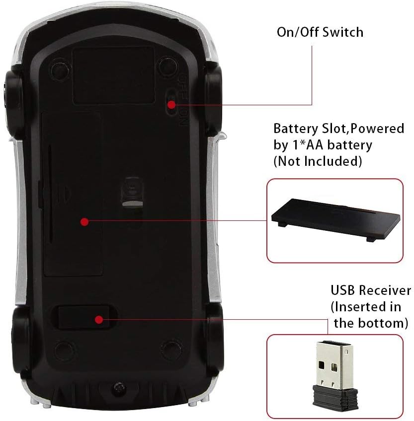 2.4Ghz Wireless Car Shape Mouse 3D Optical Gaming Mice USB Mini Receiver for PC Laptop Computer