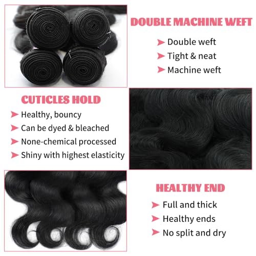 14A Human Hair Bundles 14 16 18 Inch Body Wave Bundles Human Hair 100% Unprocessed Brazilian Virgin Hair Body Wave 3 Bundles Human Hair Extensions for Women