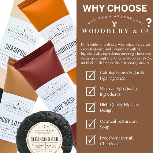 WOODBURY & CO Travel Size Shampoo and Conditioner Supplies For Guests,Airbnb Essentials for Hosts,Mini Shampoo And Conditioner Sets,Hotel Toiletries,Air Bnb Kit For Bathroom Body Wash Lotion,(150 Pcs)