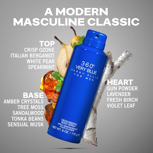 Perry Ellis 360¡Æ Very Blue Body Spray for Men - Body Spray Cologne, EDT, All Over Men's & Boys Mist with Notes of Citrus, Bergamot & Amber Fragrance - 6 oz