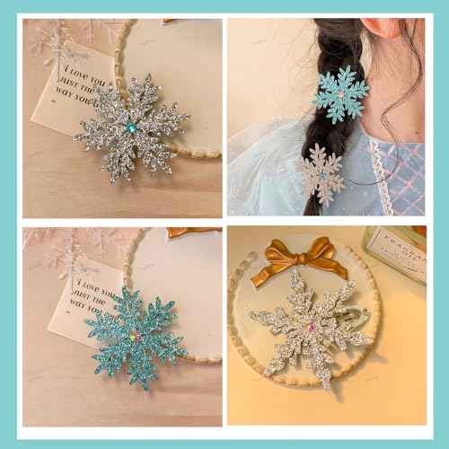 Princess Hair Accessories: Glittery Snowflake Barrettes, Bows, and Hairpins for Women and Girls - Christmas Party Gifts
