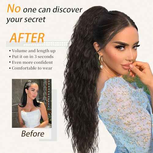 ORSUNCER Claw Long Wavy Ponytail Extension Black Brown 30" Curly Pony Tail Clip in Hair Extensions for Women fluffy Natural Looking Synthetic Hairpiece for Daily Use
