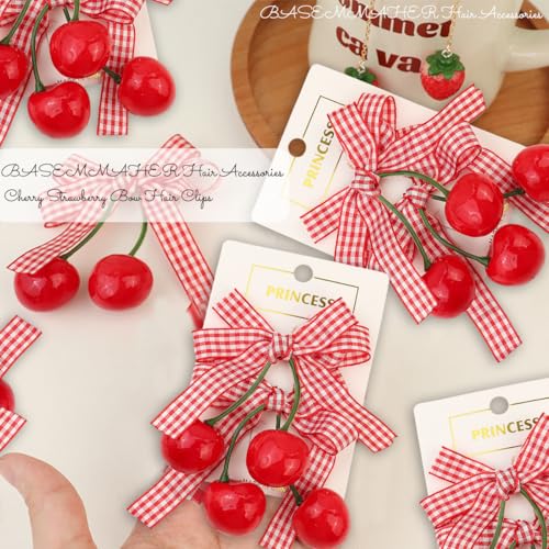 8 Pcs cherry Bow Hair Clips Hair Accessories Red White Bow Hairpin Alligator Hair Barrettes Plaid Bows Clips for Women Girls Christmas Party Hair Decoration