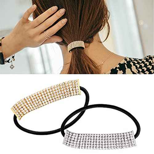 Ruihfas 2Pcs Designer Fashion Elastic Rhinestone Hairtie Ponytail Holder Headband Hair Ties Accessories for Women Girls Hair Band Scrunchies