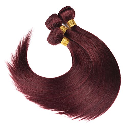99j Burgundy human hair Straight Hair 10 12 14 with 10closure 8A Brazilian Virgin Hair 99j Burgundy Straight Hair Weaves Bundle Free Part Red Wine Color 100% Unprocessed Human Hair Weft Weaves