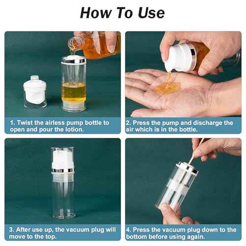 Airless Pump Bottles 3.4oz/100ml 3 Pack Lotion Dispenser Travel Pump Bottles for Toiletries Airless Cosmetic Pump Container Airless Pump Jar for Toiletries Shampoo Cream with Labels(Clear)