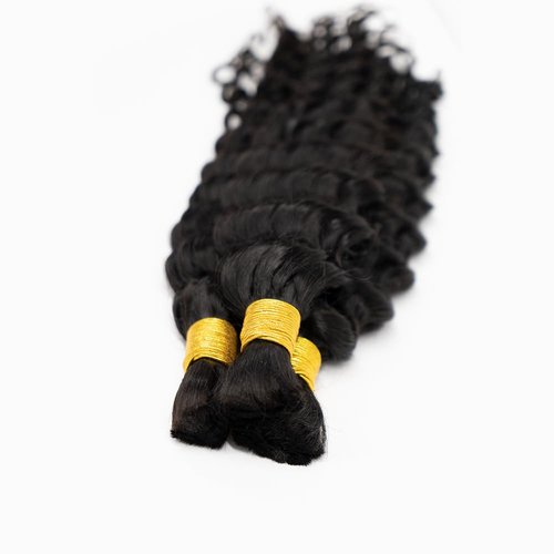 TIJRLGVBN Bulk Human Hair Deep Curly 3 Bundles (300g) - Boho Knotless & Box Braids 16 Inch Natural Black