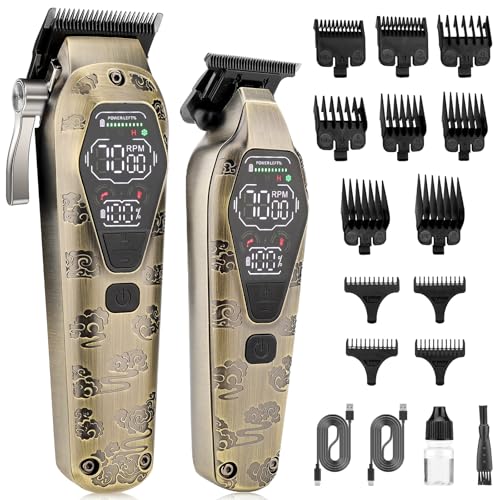 Professional Hair Clipper for Men - Cordless Clippers and Trimmers Set, Heavy-Duty Motor Hair Cutting Kits with LED Display, 7000RPM High-Power Motor, USB Charging, Gifts for Men, Bronze