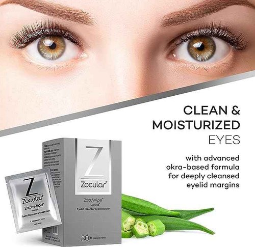 Zocular Zocuwipe Eyelid Wipes Eyelid Cleanser and Moisturizer Pads 30ct + Zocular ZocuZap Facial Wipes, 15 Count Bundle