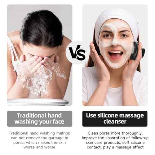 Face Scrubber, SANLESS Premium Silicone Face Scrubber Handheld Facial Cleansing Brush Skin Care Tools Body Scrubber Waterproof Face Brushes for Men Women Exfoliating, Black