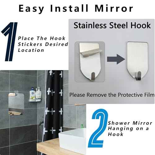 Shatterproof Shower Mirror Fogless for Shaving with Hook (Medium 8x6 inch)40% Cheaper Than the Original,Unbreakable Deluxe Plexiglass Makeup Mirror,Bathroom Wall Hanging,Portable Handheld Camping