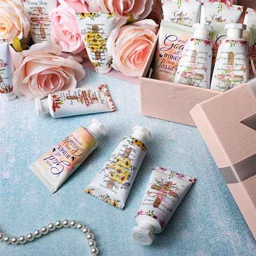 24 Pcs Christian Hand Cream Bulk Gifts for Women Breast Cancer Awareness Favors Bible Verse Lotion Scripture Travel Hand Lotion for Dry Cracked Bulk Religious Gifts for Women (Cross Style)
