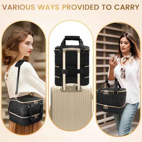 Nail Polish Organizer Bag Holds 84 Bottles & Nail Lamp, 3 Layers Nail Kit Storage Carrying Case Pu Leather, Large Nail Supplies Organizer With Shoulder Strap, Portable Travel Nail Bag For Nail Tech