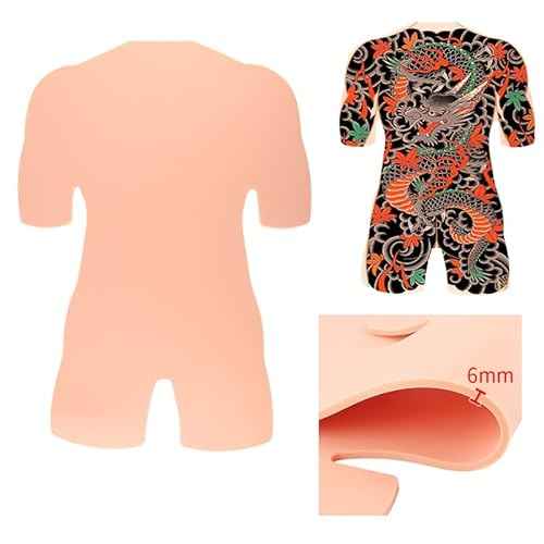 Full Back Tattoo Practice Skin - Soft Silicone, Both Sides, 6mm Thick, White, Water Repellent, Adult