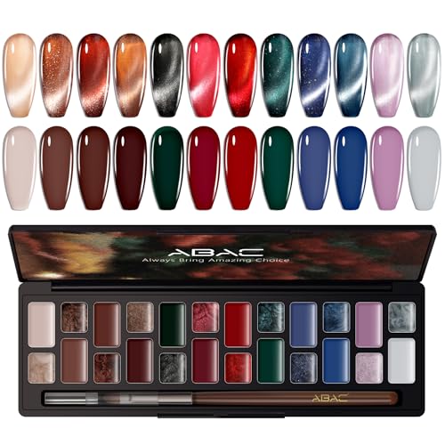 ABAC Solid Cat Eye Gel Nail Polish Palette - Hema-Free Magnetic Winter Shades Chestnut Red,Emerald Shimmer w/Pro Magnet & Brush Christmas Party Nails,LED/Lamp Curing,Long-Lasting Gift Set