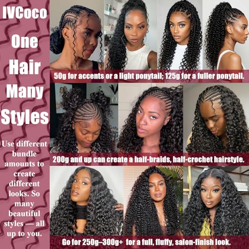 Human Crochet Hair for Black Women 22 Inch 50g Deep wave Crochet Human Hair Bundles Pre-Separated Feather Crochet Human Hair Deep Wavy Invisible Crochet Hair Extensions 40 Strands Natural Black