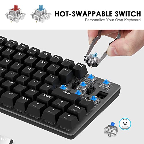60% Mechanical Gaming Keyboard,Hot Swappable Compact 82 Keys Wired Mechanical Keyboard with White LED Backlit,Detachable Type-C Cable,Ergonomic Design,for Windows PC Gamers(Blue Switch,Black)
