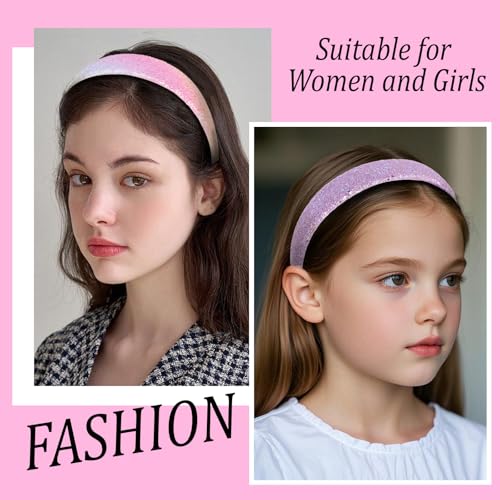 Girls Headbands, 6PCS Headbands for Girls Women Glitter Blue Purple Rainbow Pink Headband Sparkly Sequin Headband Hair Accessories