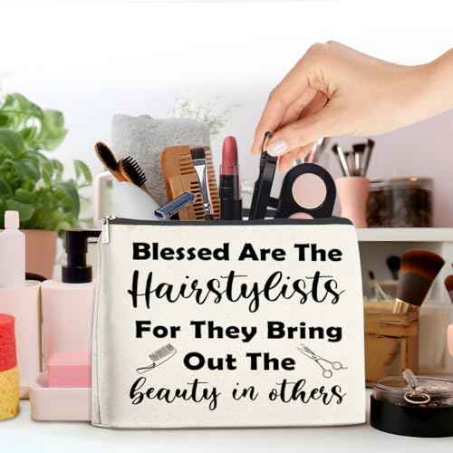 Hair Stylist Gifts for Women Cosmetic Bag - Hairstylist Gift Hairdresser Gifts Small Makeup Bag - Blessed Are the Hairstylists for They Bring Out the Beauty in Others Zipper Makeup Pouch (1Pcs)