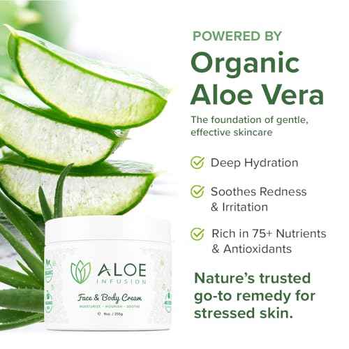 Aloe Infusion Aloe Vera Face & Body Cream ? Natural Moisturizer for Dry, Sensitive & Irritated Skin ? Hydrating, Non-Greasy Lotion with Shea Butter & Manuka Honey ? After-Sun Care & Eczema Cream