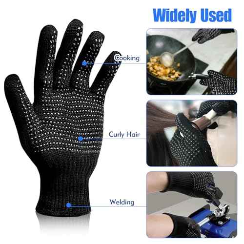 A pair of Black Heat Resistant Gloves, Ultra-High Temperature Tolerance, Non-Slip Design Heat Glove, Breathable & Comfortable Heat Gloves for Hair Styling