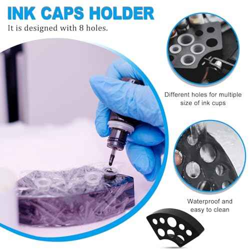 303Pcs Tattoo Ink Caps Kit - Emalla 3Pcs Black Tattoo Ink Cups Holder with 300Pcs Tattoo Ink Caps 100 Small 100 Medium 100 Large Tattoo Ink Cups Tattoo Ink Container Tattoo Kit Tattoo Supplies