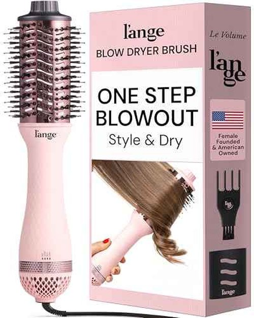 L'ANGE HAIR Le Volume 2-in-1 Titanium Blow Dryer Brush | Hot Air Brush for Hair Drying & Styling | Ionic Oval Barrel for Smooth, Frizz-Free Volume | (Blush – 60mm)