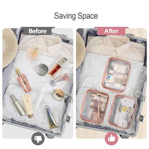 PACKISM TSA Approved Toiletry Bag - Clear Makeup Bags in 2 Size, Durable with Supporting Frame, Perfect for Travel Essentials, Carry-on Airport Airline Compliant Bag, Rose Pink