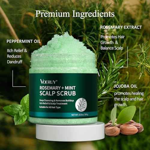 Scalp Scrub, Rosemary Scalp Exfoliator Scrub Shampoo, 2-in-1 Scalp Treatment with Mint Oil, Hair Treatment to Clarify and Remove Build Up with Silicone Scalp Massager, 10.6oz/300g