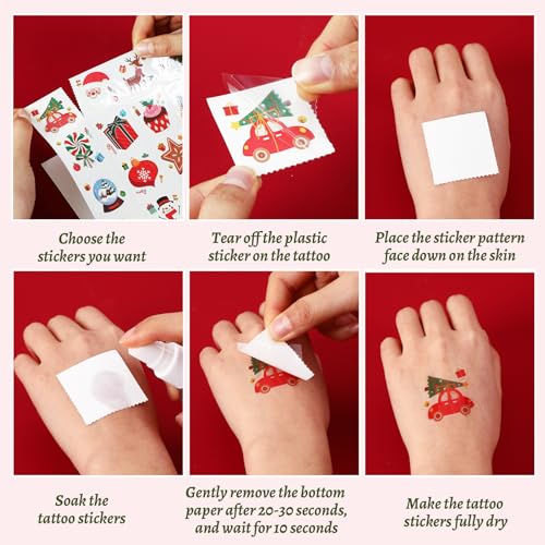 JUNEBRUSHS Christmas Glow in Dark Temporary Tattoos for Kids, 180 Individually Christmas Luminous Tattoo Stickers Santa Claus for Kids Christmas Socks Gifts Party Boys Girls Goody Bag Stuffers