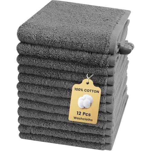 SEMAXE 100% Cotton Washcloths 12-Pack, 13 ¡¿ 13 Inch Soft Luxury Face Towels ? Super Absorbent & Quick-Dry, Premium Cloth with Hanging Loop, Oeko-TEX Certified, Gift-Ready Box