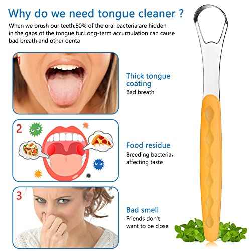 4 Pcs Tongue Scraper Cleaner Adults and Kids Stainless Steel Tongue Brush Metal Tongue Scraper Reduce Bad Breath with Travel Cases for Men Women Oral Mouth, Orange, Black, Green and Blue